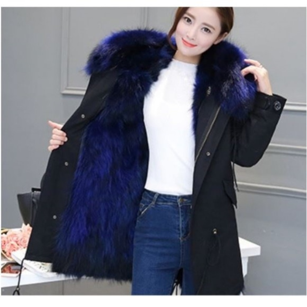Blue Fox/Raccoon Fur Hooded Canvas(Jckt042BL)
